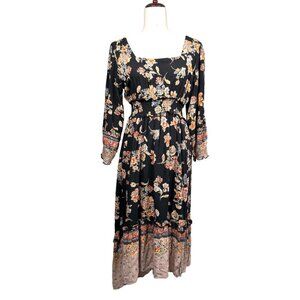 ANGIE flowy Boho Floral High low Smocked midi dress‎ sz M